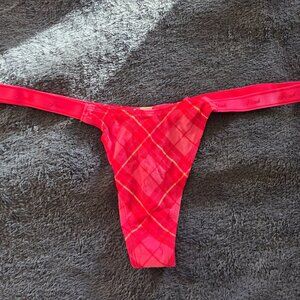 Victoria's Secret Pink! pink plaid logo cotton hi leg micro thong size L